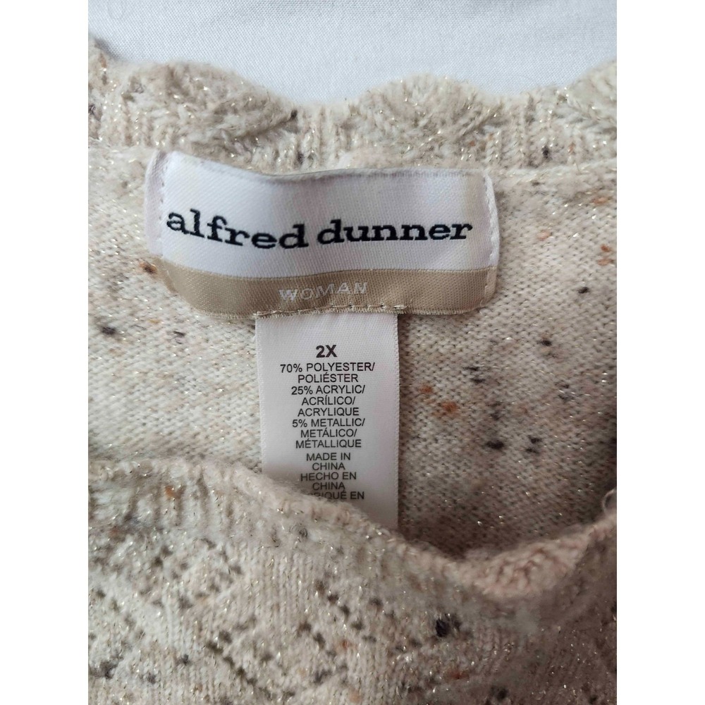 Alfred Dunner Sweater Womens 2X Beige Metallic‎ Boho Chic Cottagecore Pullover - Picture 4 of 5